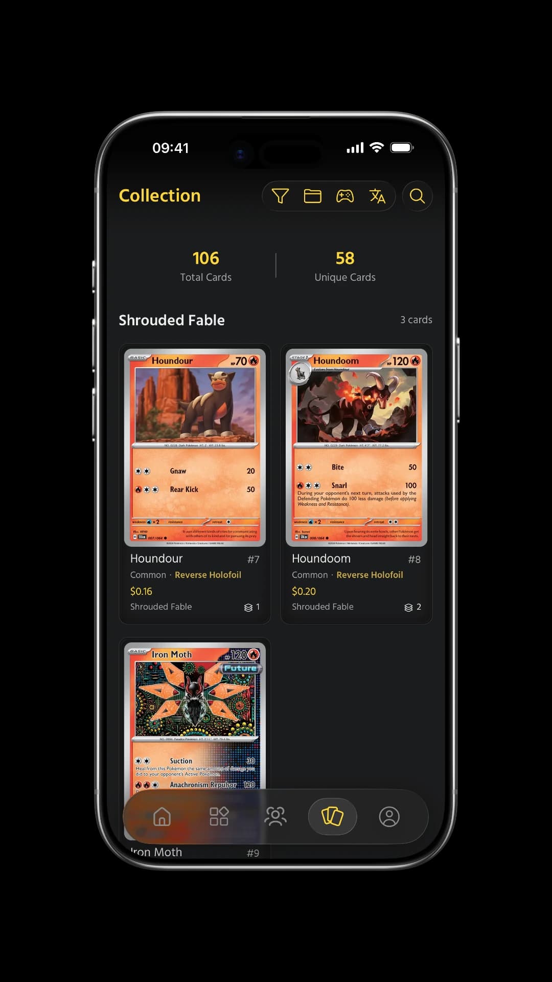 The app recognising a card through the camera and adding it to a collection